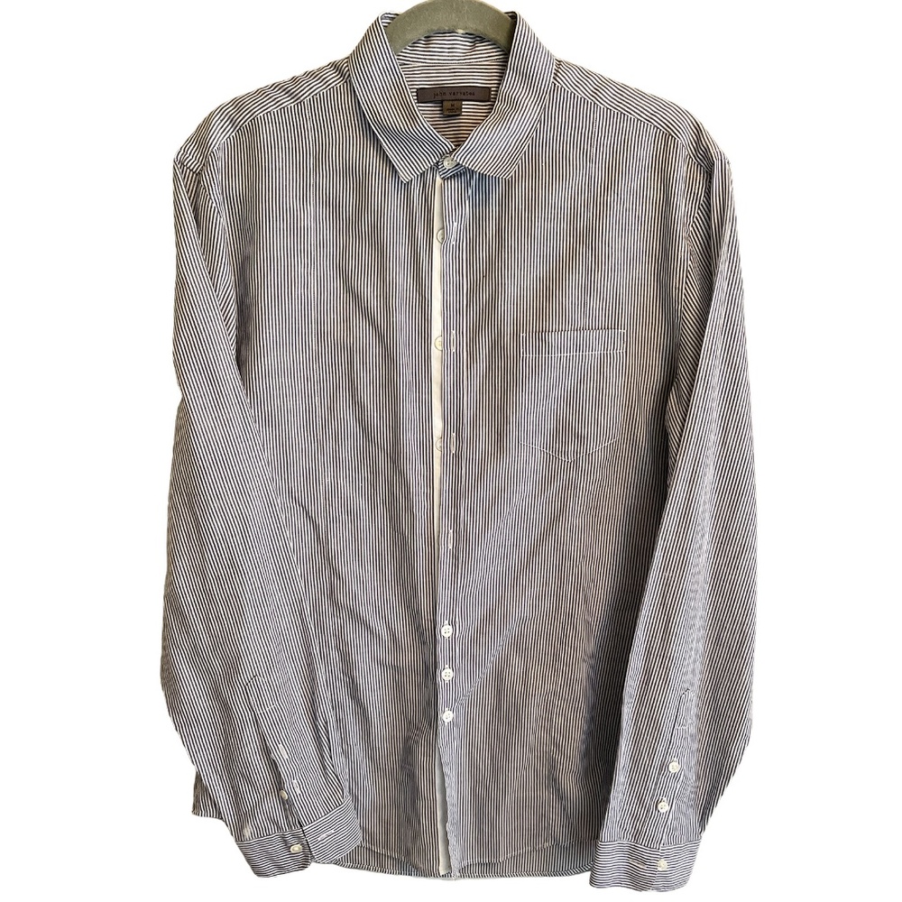 john varvatos Blue Pin-Striped Light Weight Cotton Shirt Sz M